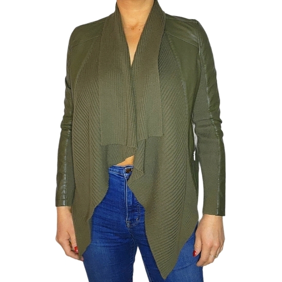 Blank NYC Faux Leather Cotton Mix Open Jacket Green X Small - Picture 3 of 5